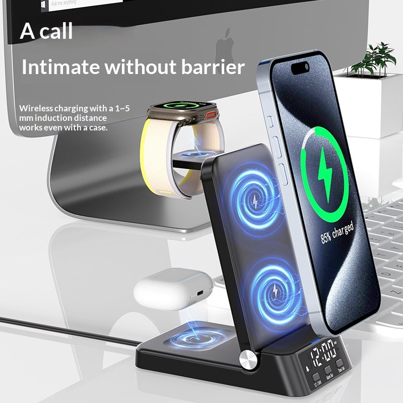 3-in-1 Ladestation mit Uhr & Wireless Charging