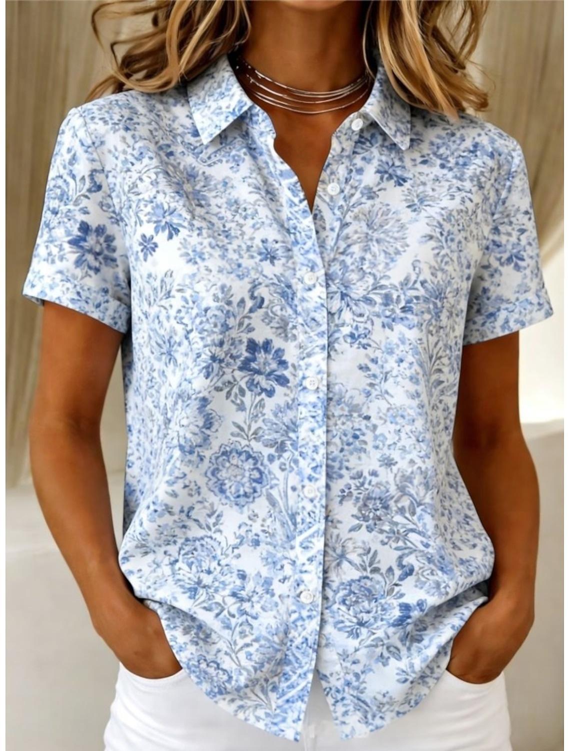 Gestreifte Retro-Bluse mit Blumenmuster