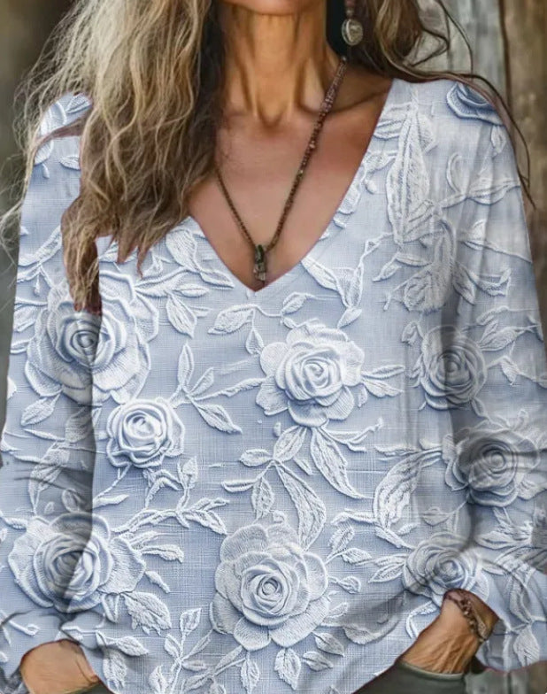 V-Ausschnitt Pullover mit lockerem Print