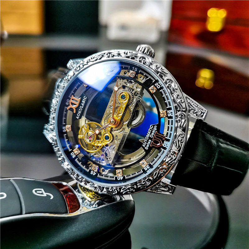 Automatische Mechanische Herrenuhr Doppelseitig Hohl Wasserdicht