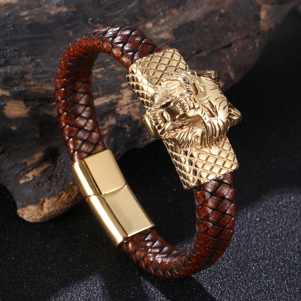 Schwarzes Lederarmband mit Wolf-Design – Bild 7 | LuxeStyle