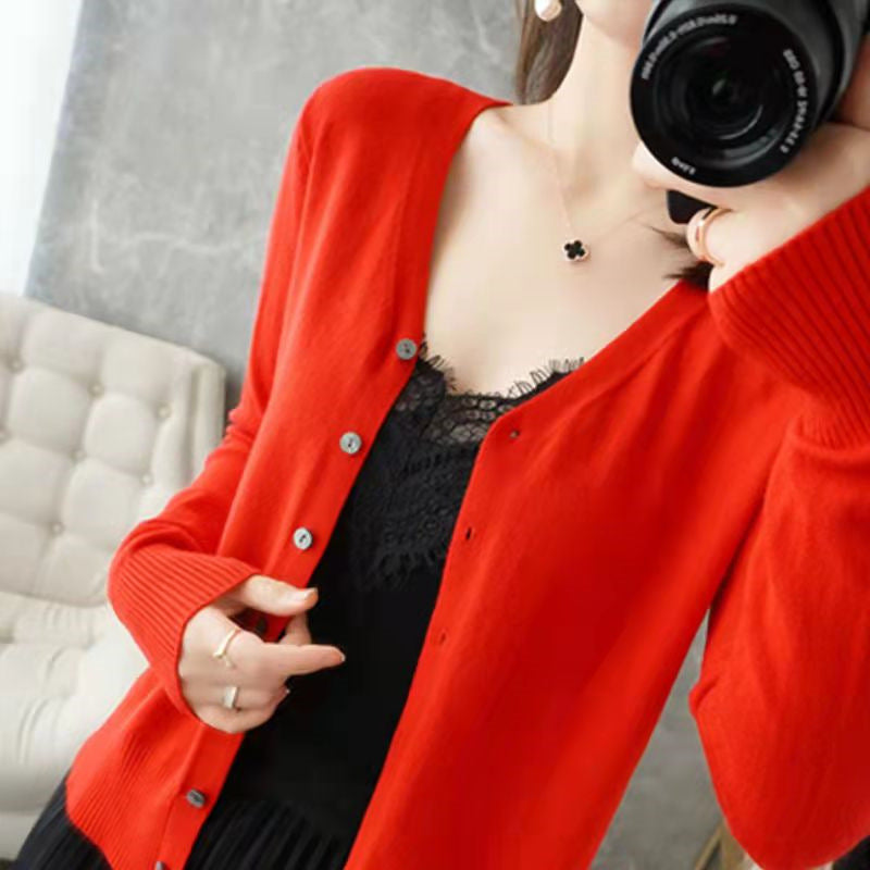V-Ausschnitt Strickjacke Langarm
