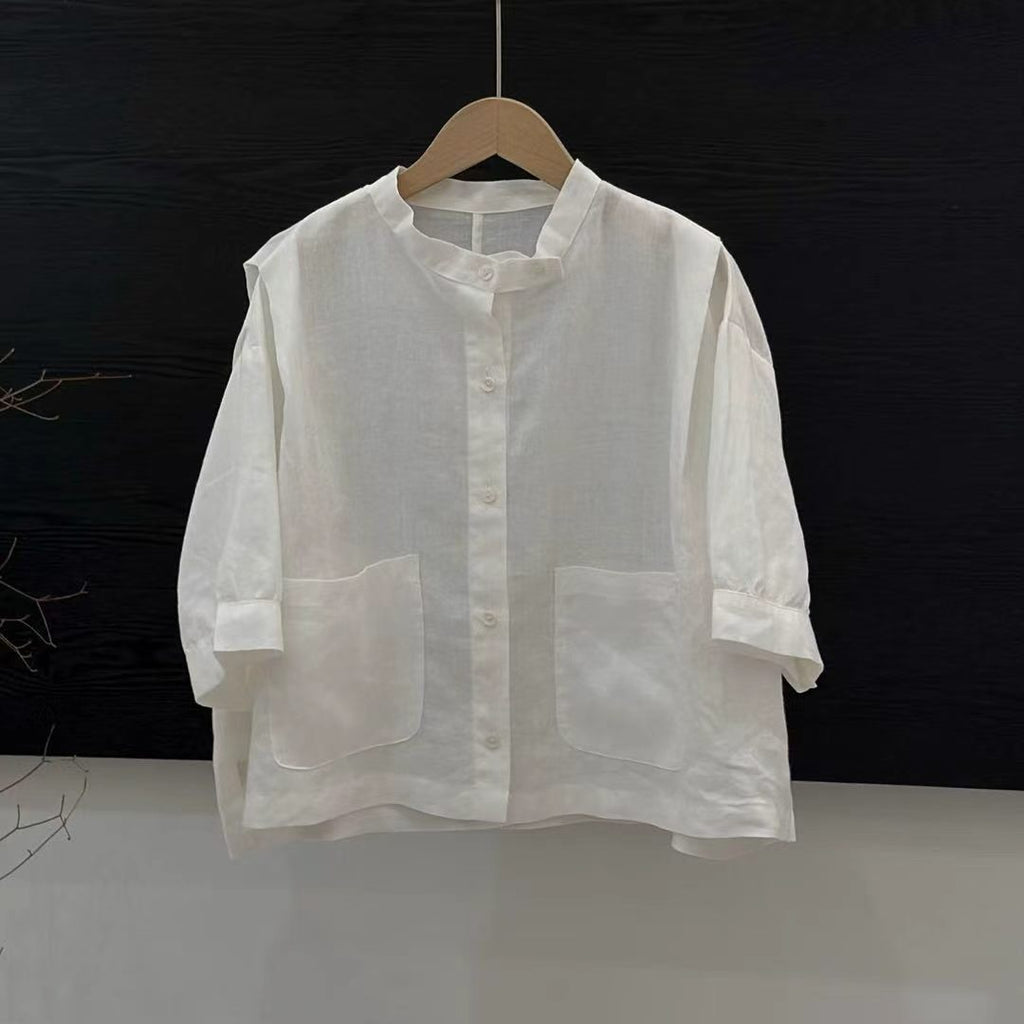 Retro Mock-Neck Top aus Ramie