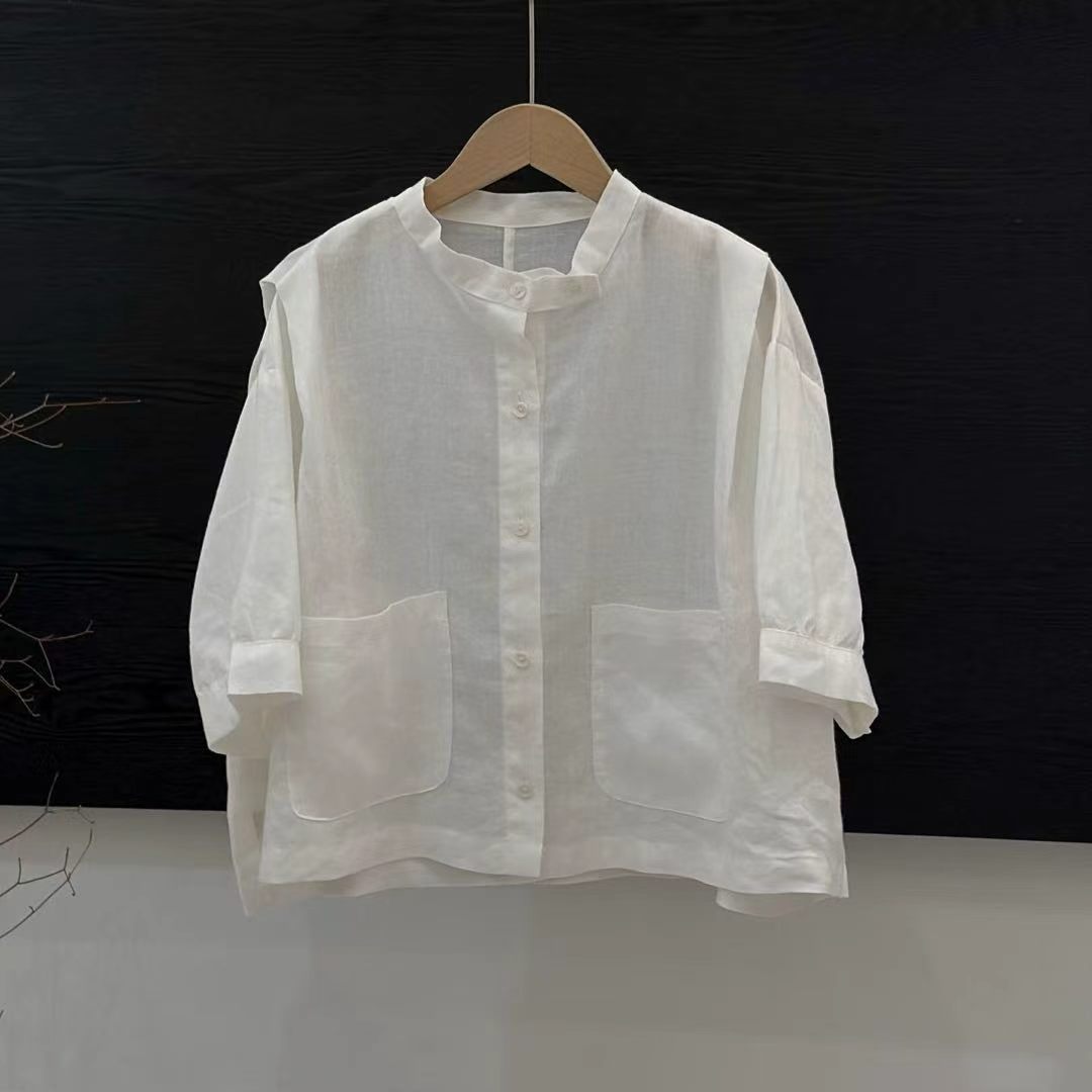 Retro Mock-Neck Top aus Ramie