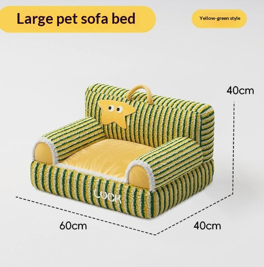 Gestreiftes Katzensofa – Plüsch & Rutschfest