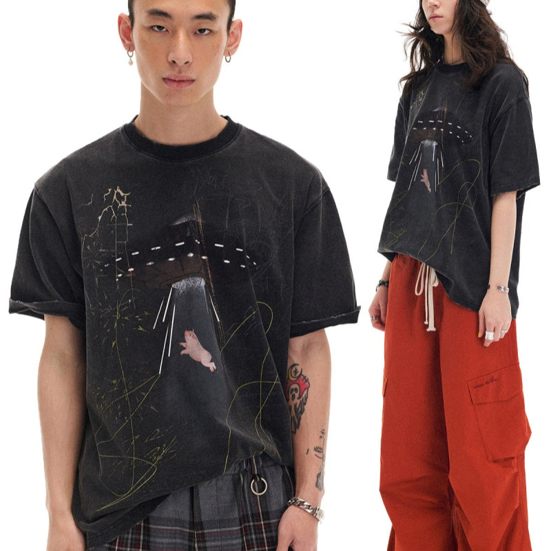 Oranges T-Shirt mit Retro-Muster
