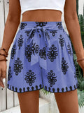 Freizeit-Shorts mit weitem Bein und Print