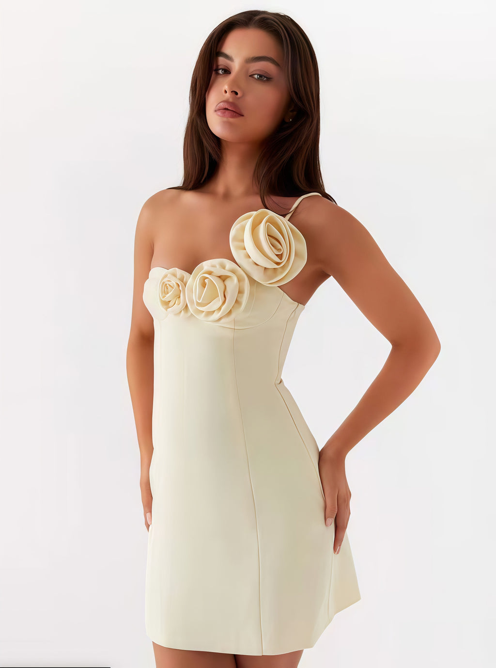 One-Shoulder Kleid mit Blumen-Applikationen