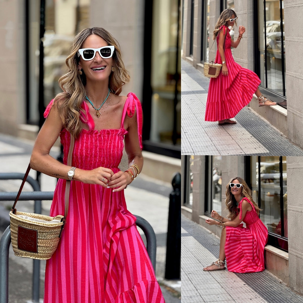 Gestreiftes Maxikleid mit Schnürdetail – Bild 3 | LuxeStyle