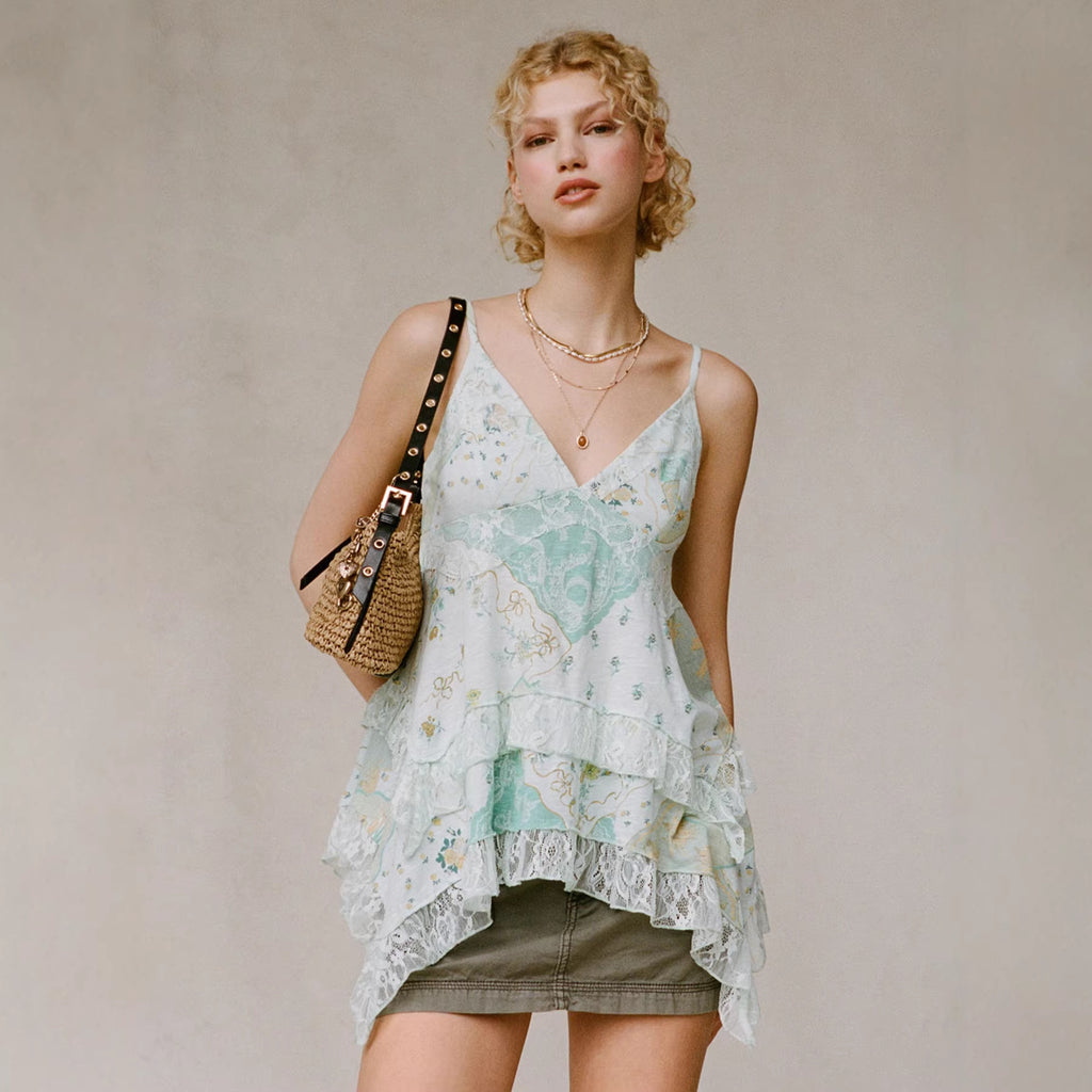 Retro Chiffon Top mit Blumenmuster