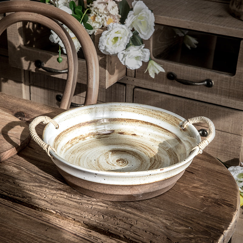 Tiefe Servierplatte aus Steinzeug mit Hanfseil-Muster – Bild 4 | LuxeStyle