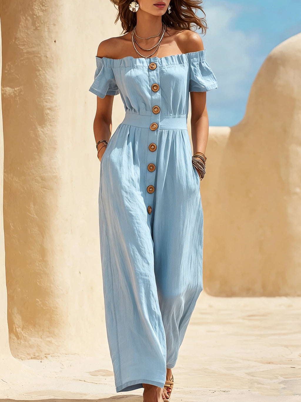 Kurzarm-Jumpsuit mit weitem Bein
