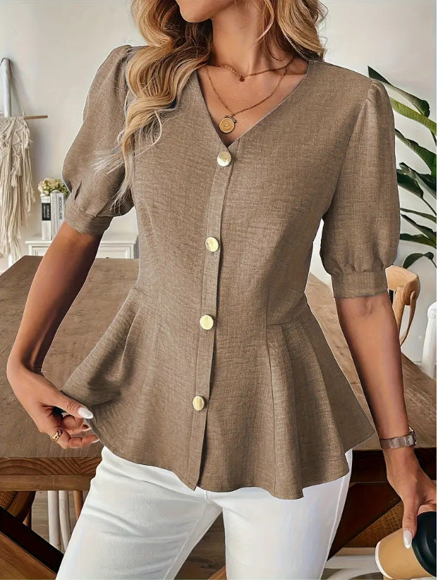 V-Ausschnitt Slim-Fit Figure-Lifting Shirt – Bild 18 | LuxeStyle