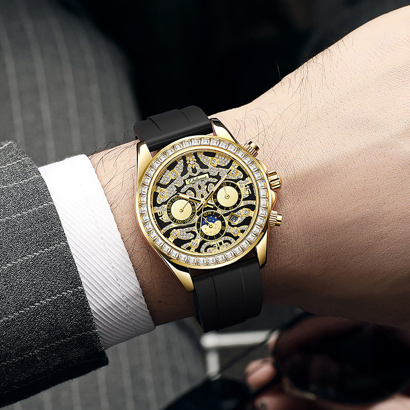 Multifunktionaler Herren-Armbanduhr mit Sonne Mond Stern Kalender, Was