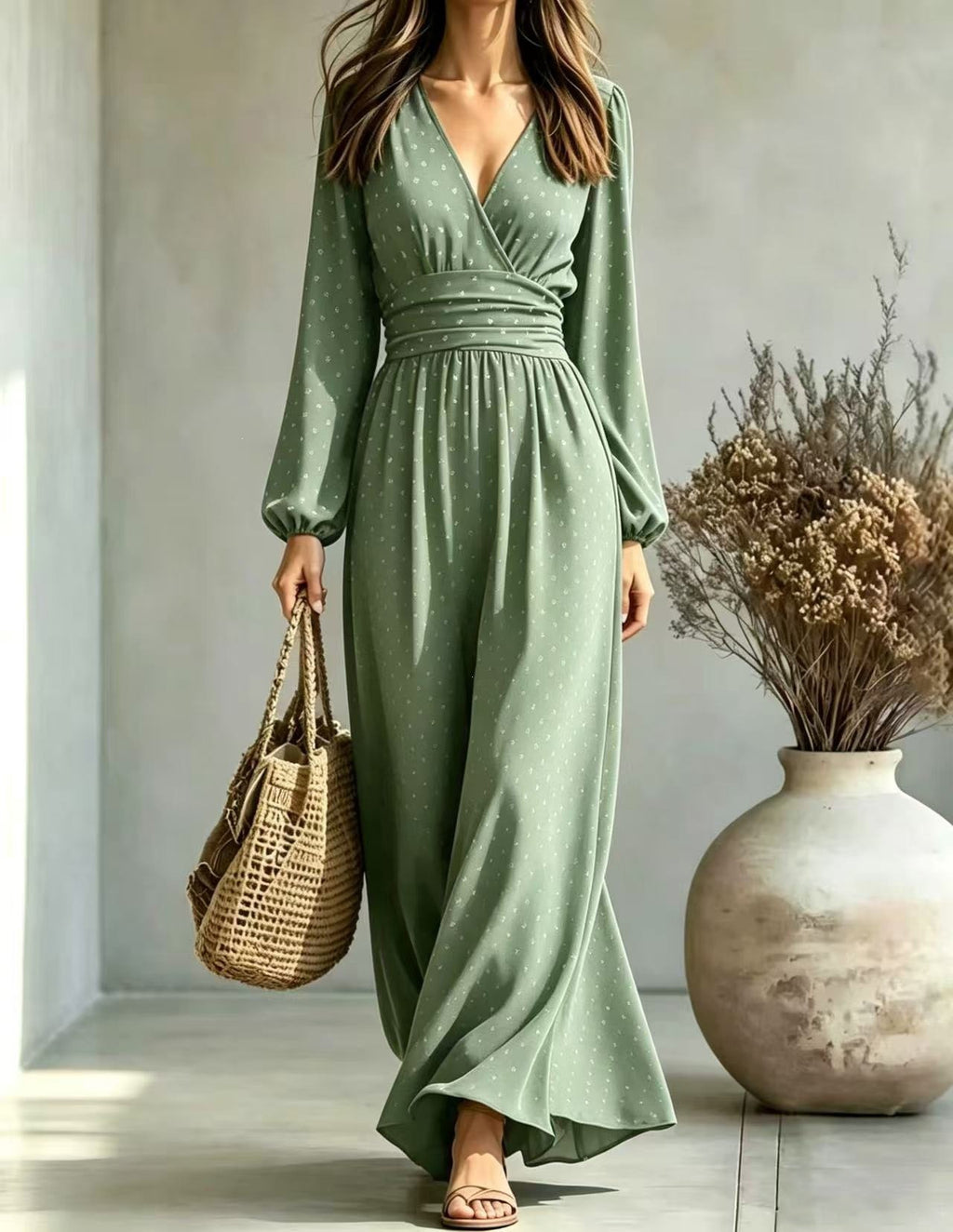 Elegantes V-Neck Kleid mit Laternenärmeln