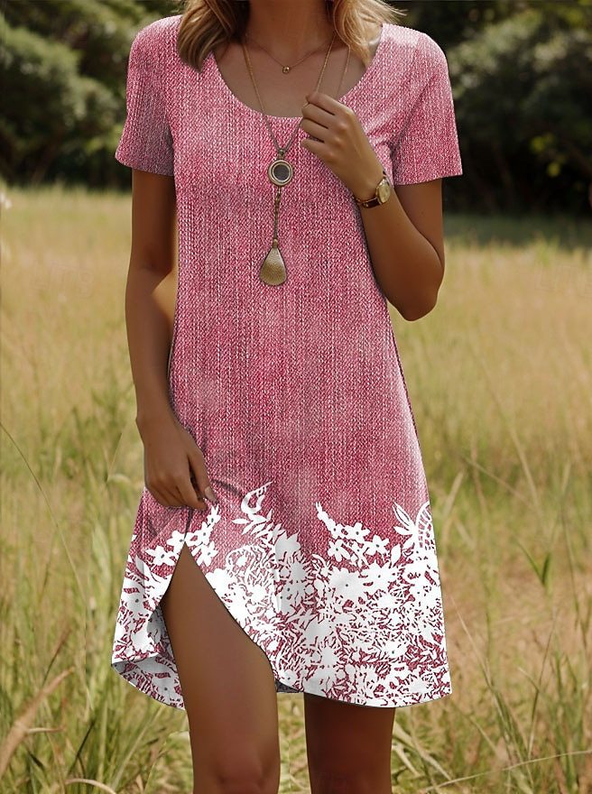 Gepunktetes Blumen Midikleid mit Rundhals – Bild 13 | LuxeStyle