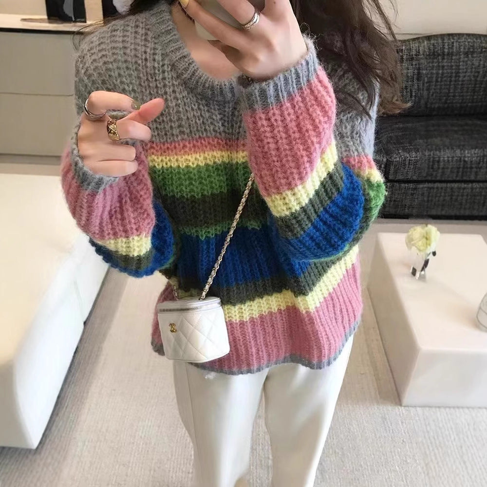 Regenbogen-Mohair-Pullover
