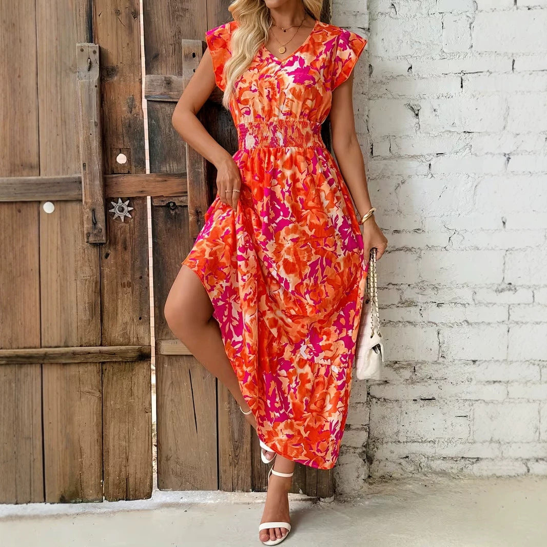 Damen V-Ausschnitt Dolman-Kleid mit Blumenmuster