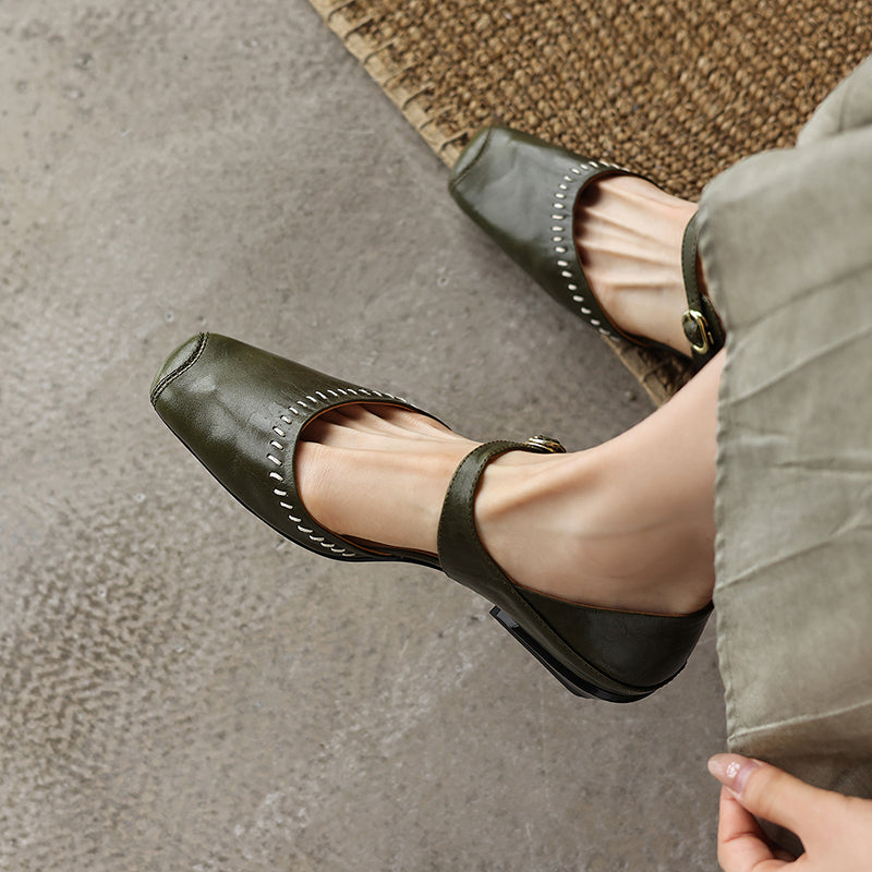 Handgefertigte Mary Jane Flats aus Leder
