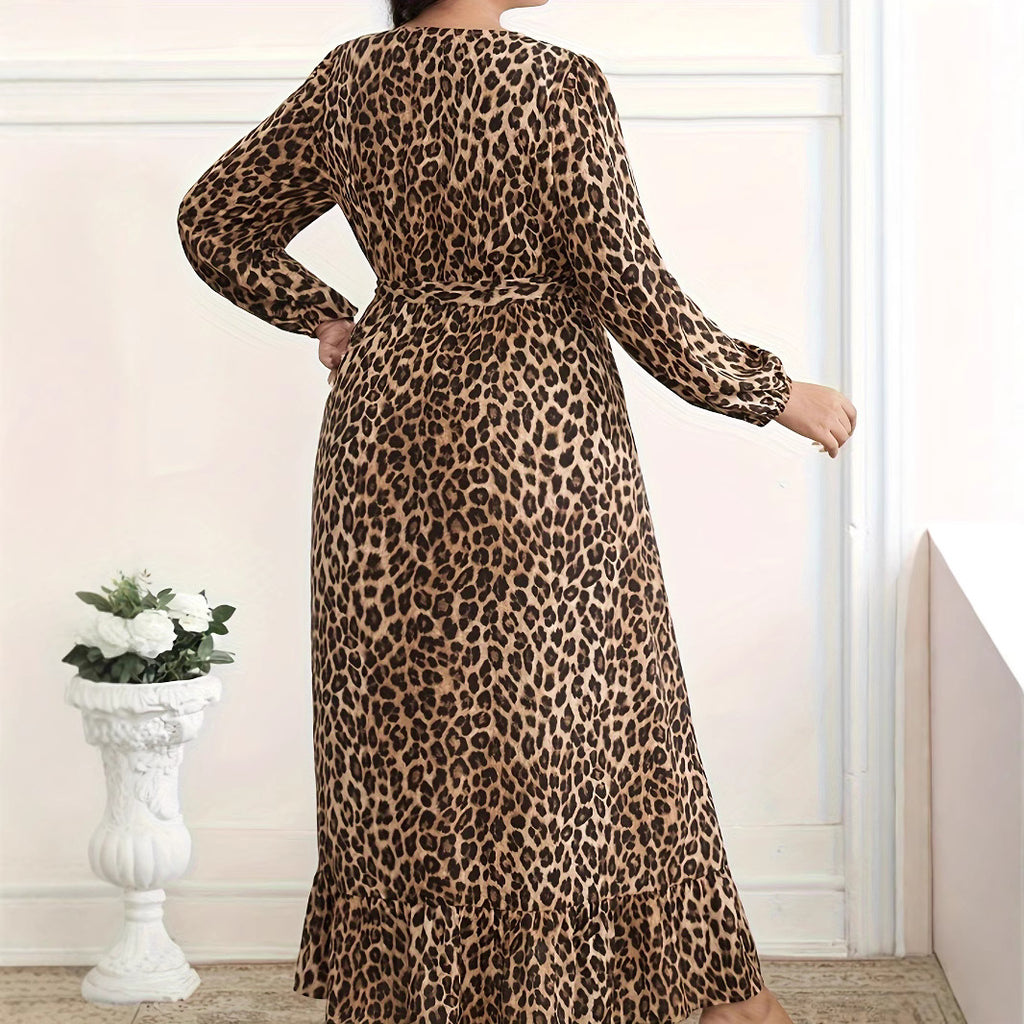 Leoparden-Maxikleid mit Schlitz und langen Ärmeln