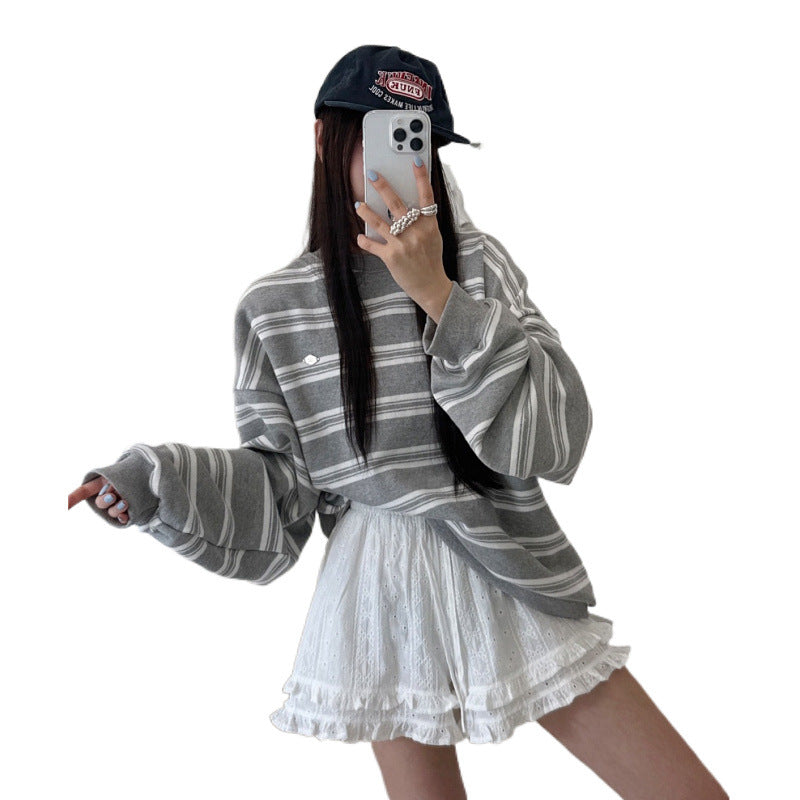 Gestreiftes Langarm-Sweatshirt im Preppy-Stil