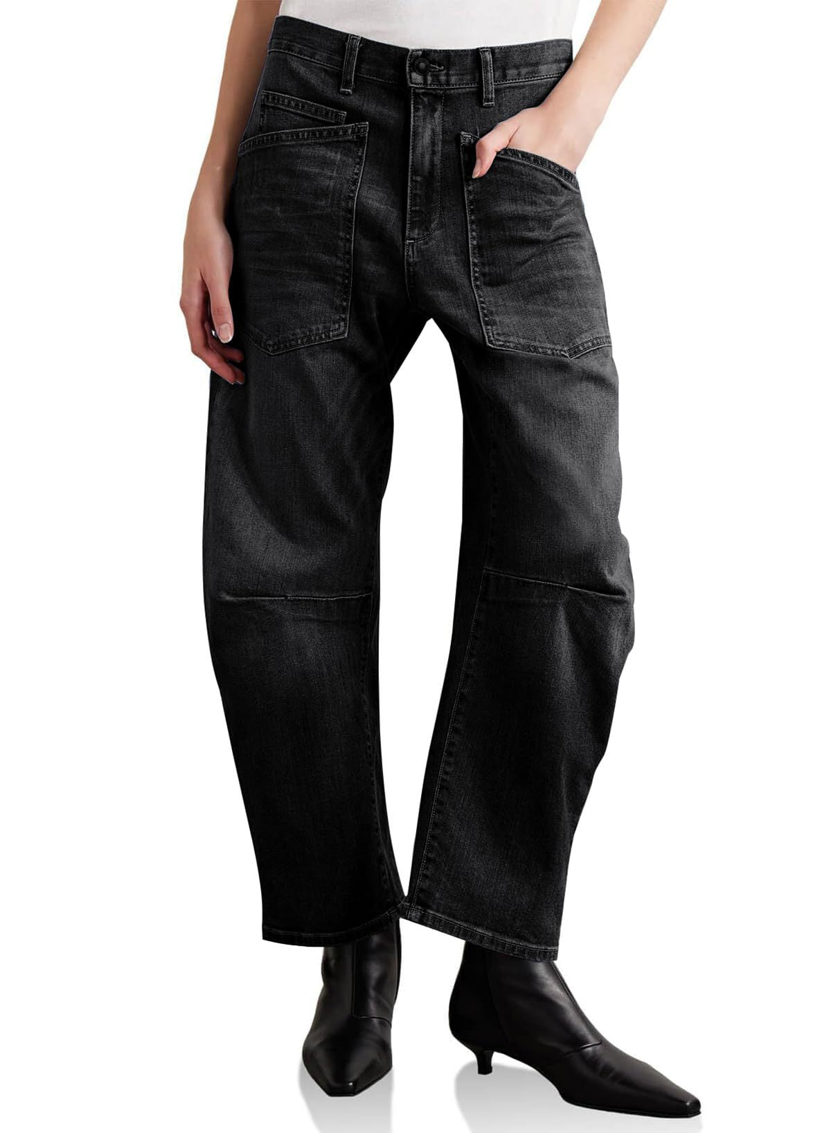 Modegewaschene High-Waist-Jeans für Damen