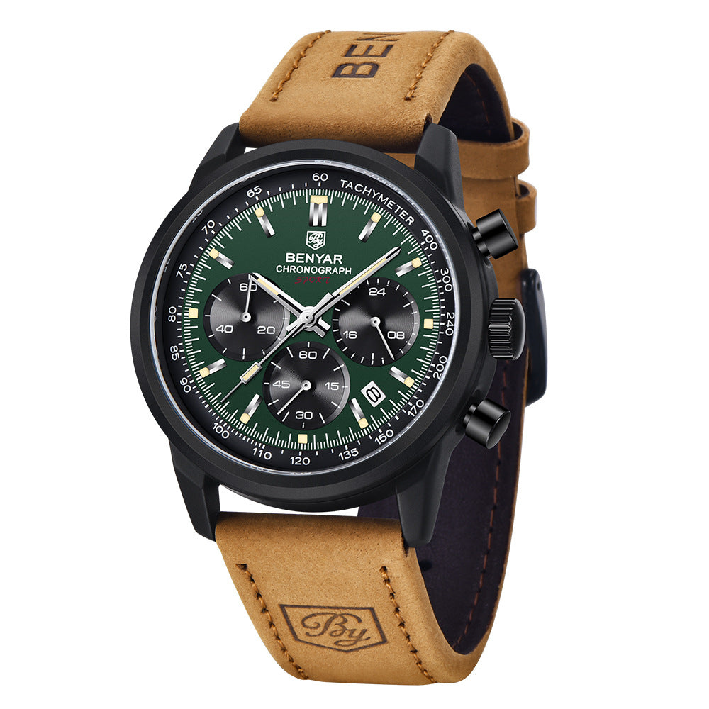 Multifunktionale Quarzuhr mit Lederarmband – Bild 3 | LuxeStyle