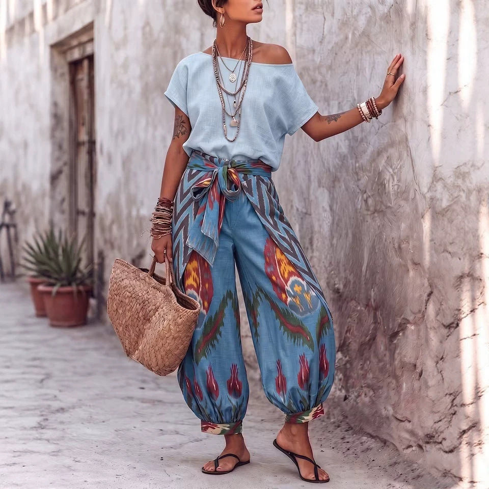 Damen Print Top & Hose Zweiteiler