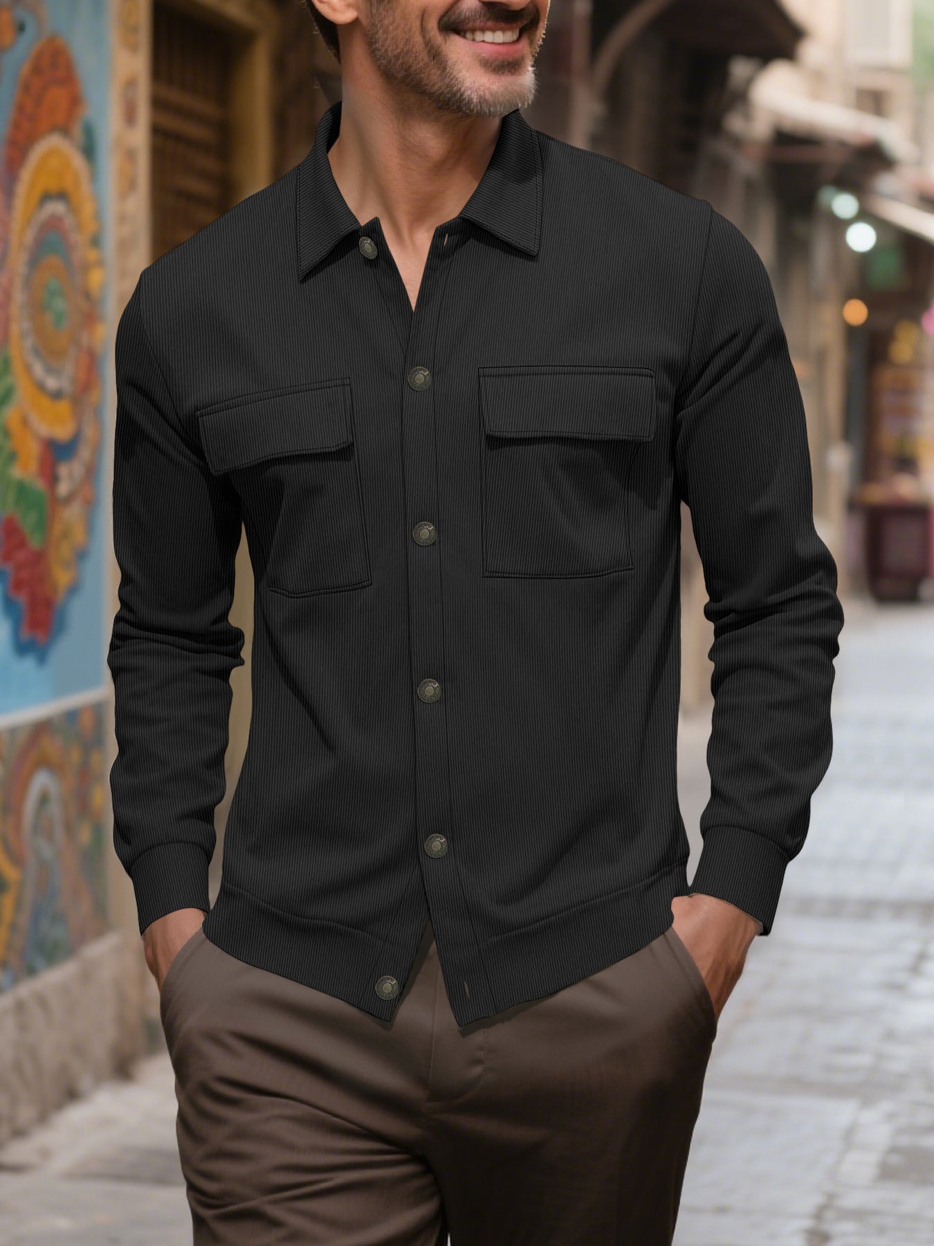 Herren Corduroy Hemd-Jacke mit Brusttasche