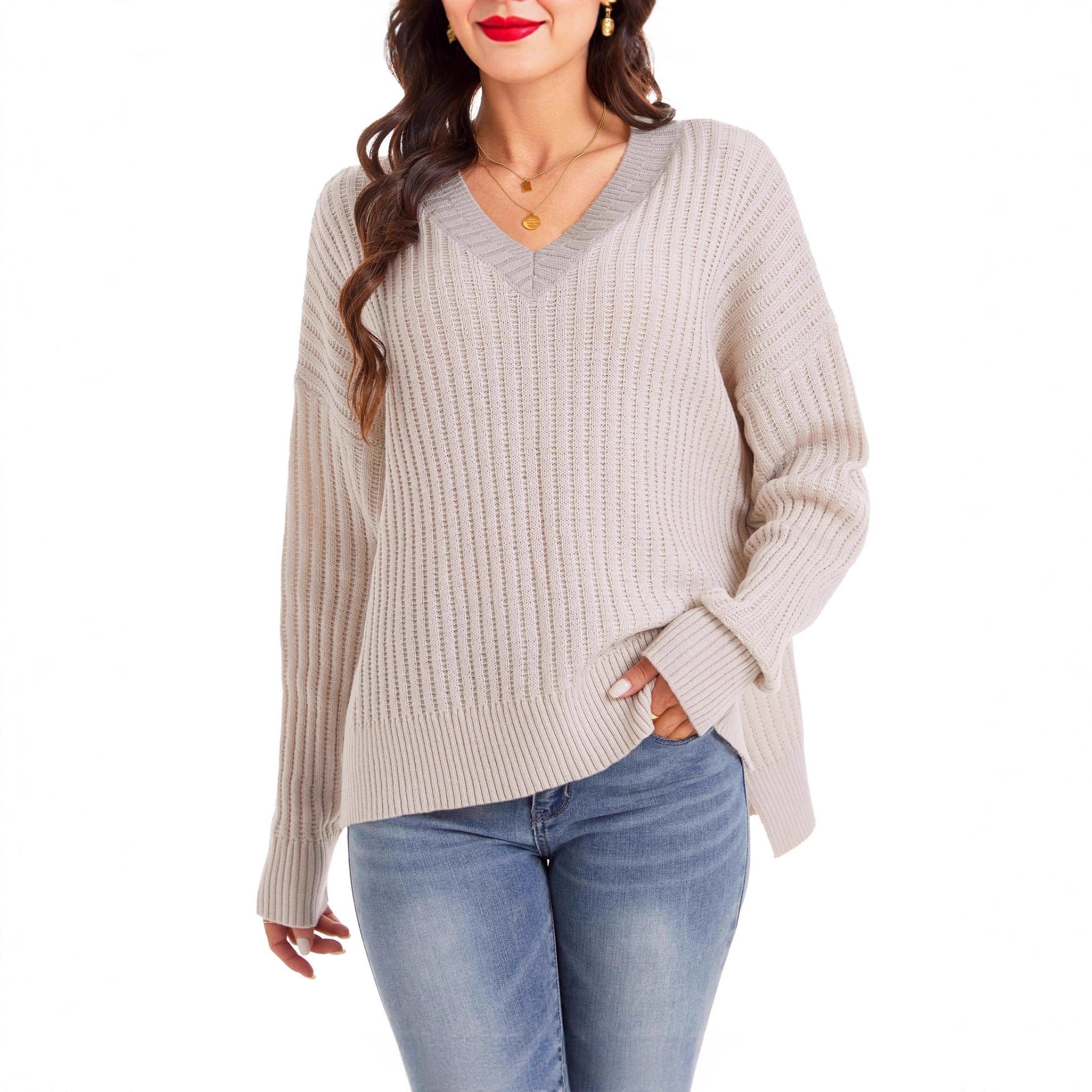 V-Neck Pullover mit lockerer Passform