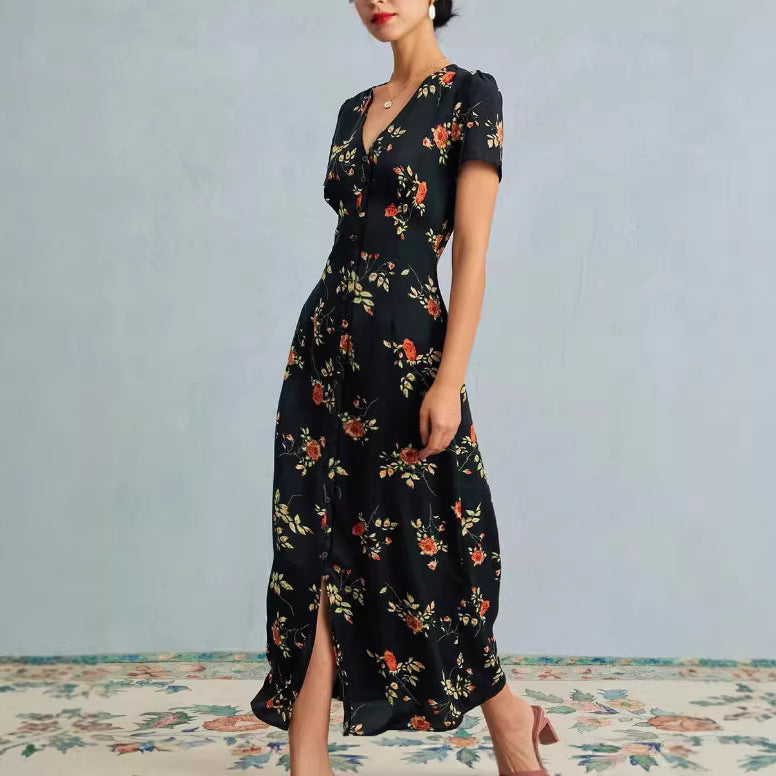 Vintage V-Ausschnitt Blumenkleid – Bild 5 | LuxeStyle
