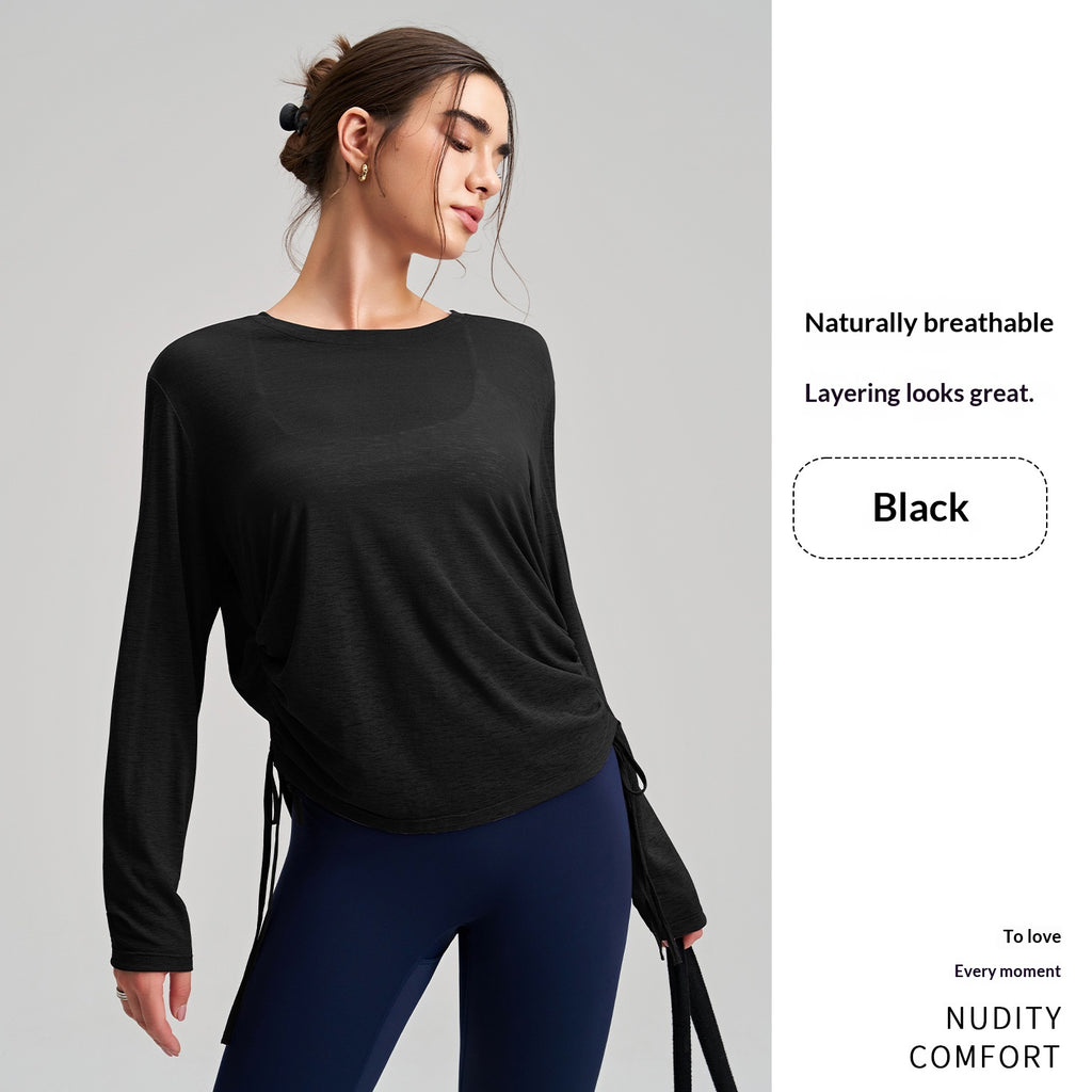 Langarm-Shirt mit Kordelzug für Yoga & Sport – Ansicht 3