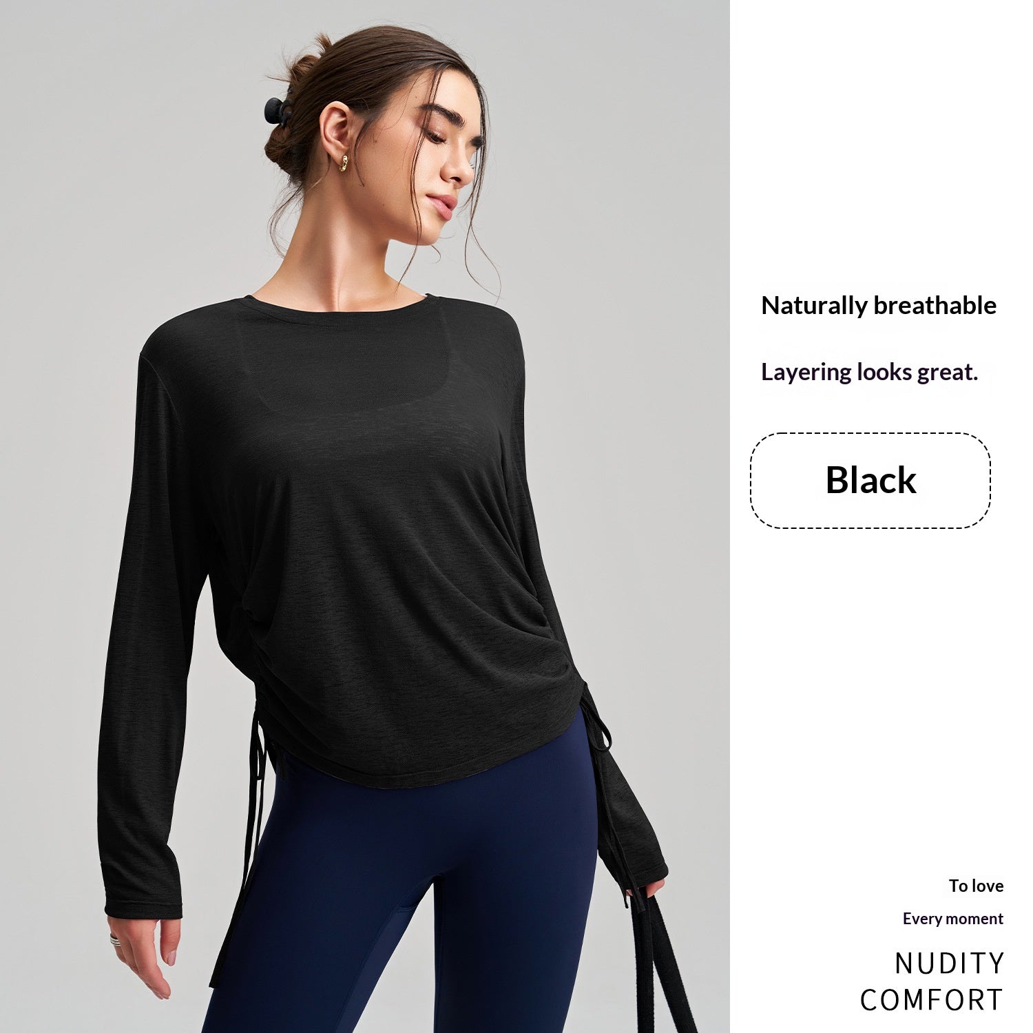 Langarm-Shirt mit Kordelzug für Yoga & Sport – Ansicht 3