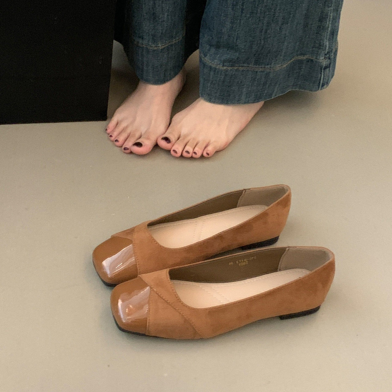 Französische Flachschuhe mit Chunky Absatz