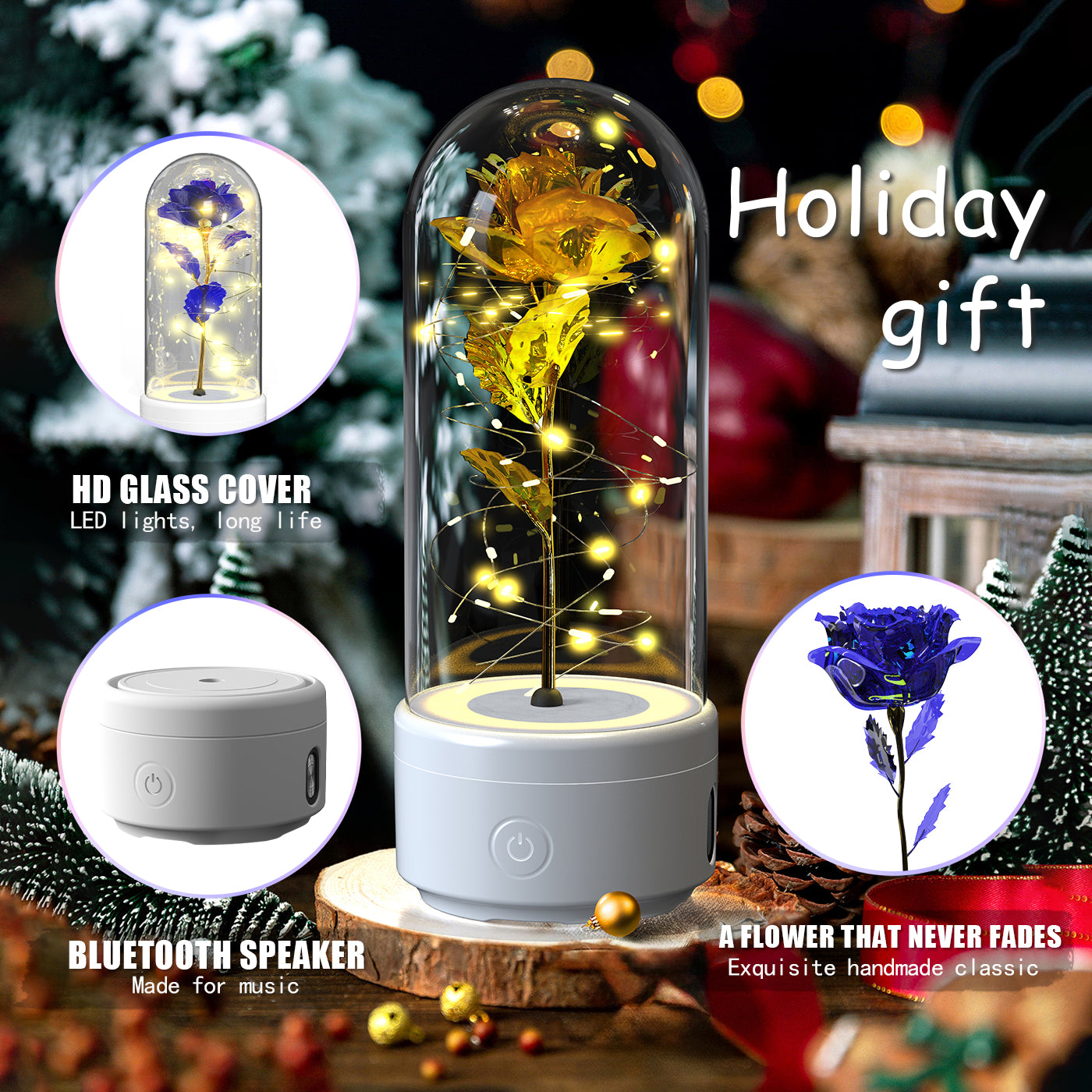 LED Rose mit Bluetooth-Speaker im Glas