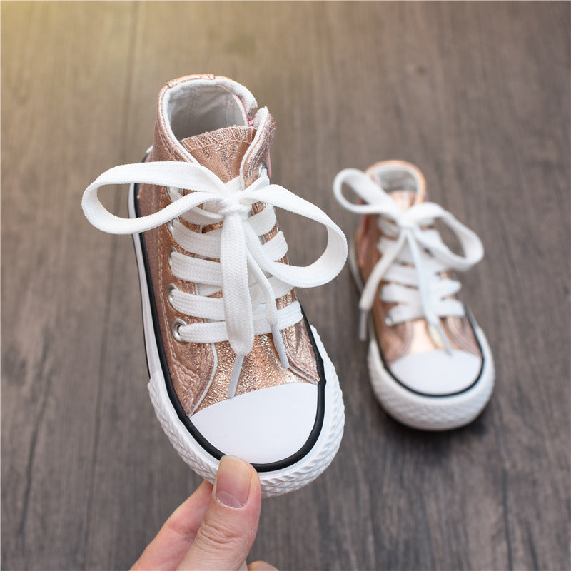 High-Top Canvas-Kinderschuhe mit Pailletten – Bild 6 | LuxeStyle