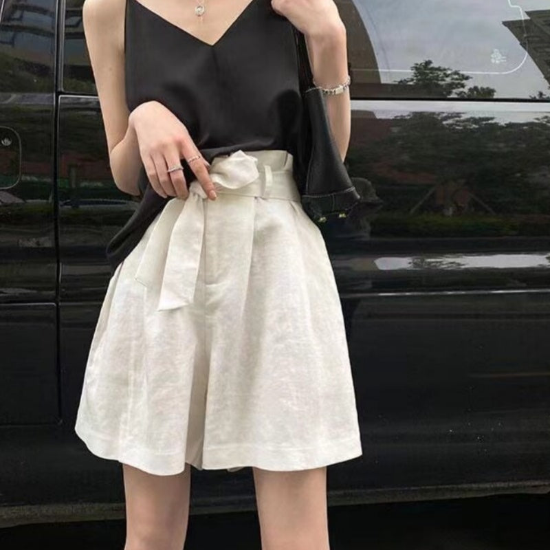 High-Waist Shorts aus Baumwoll-Leinen-Mix