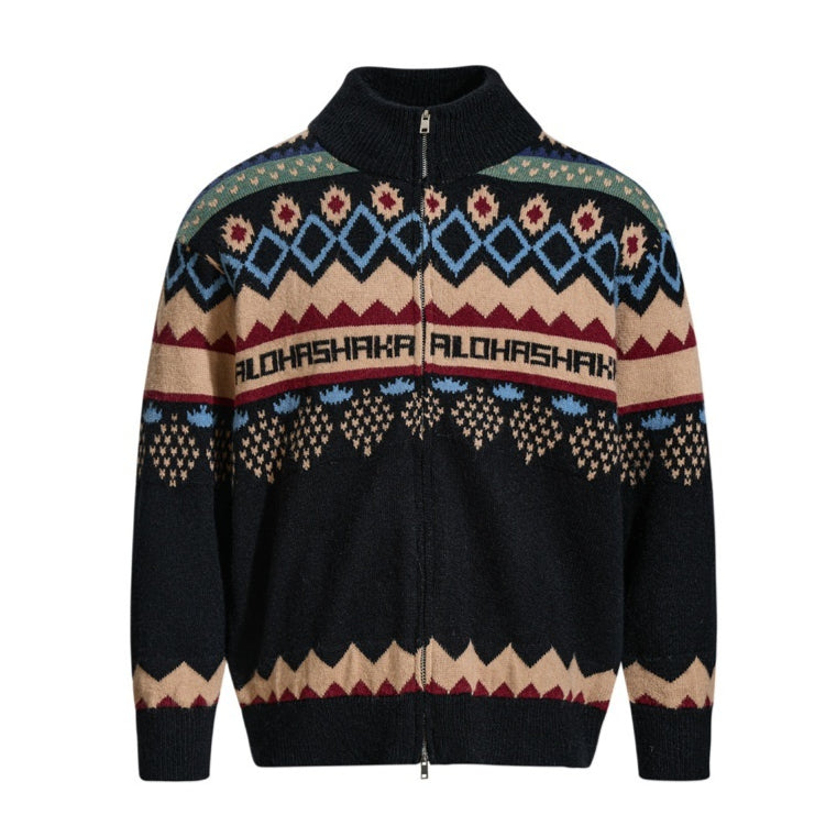 Herren Retro Jacquard Cardigan