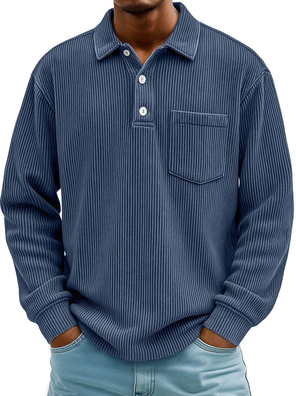 Herren Cord-Polohemd Langarm Gestreift – Bild 3 | LuxeStyle