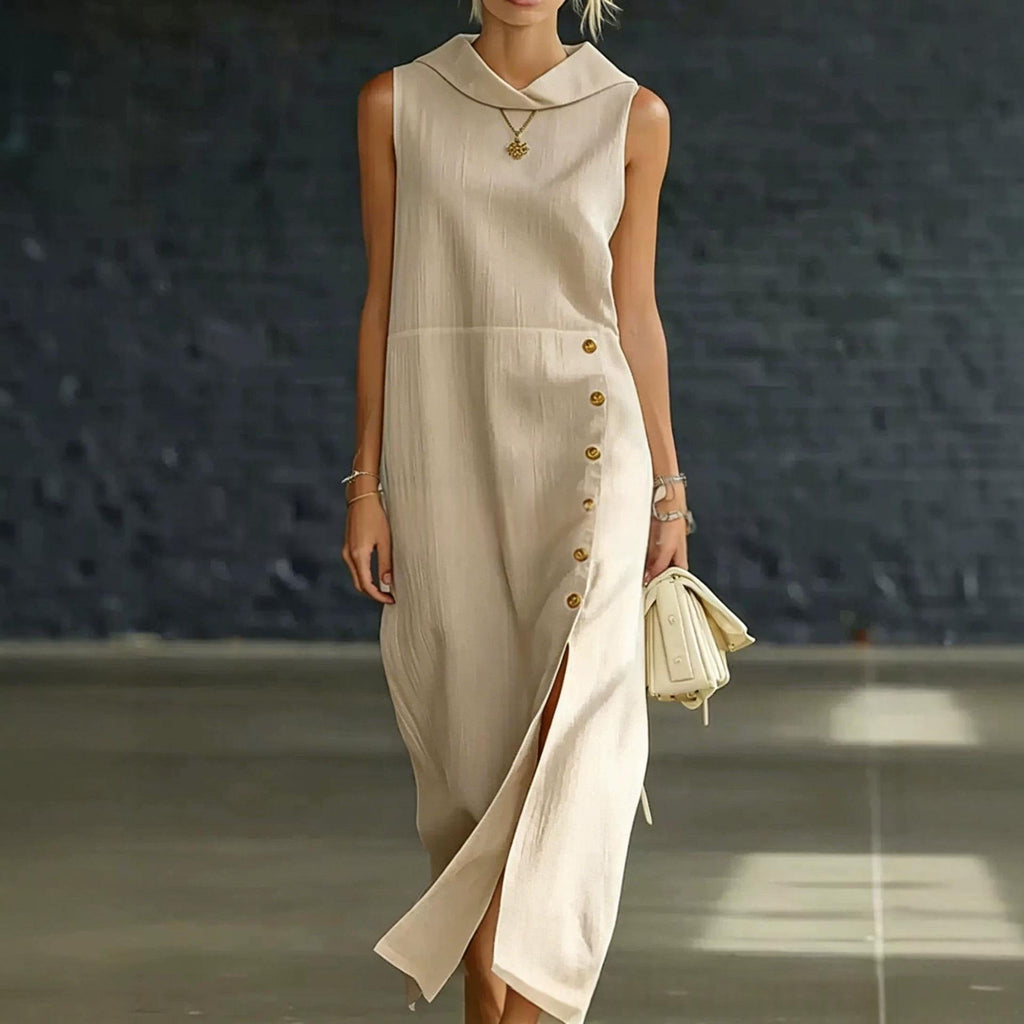Langes Damenkleid mit Schlitz-Ausschnitt – Bild 3 | LuxeStyle