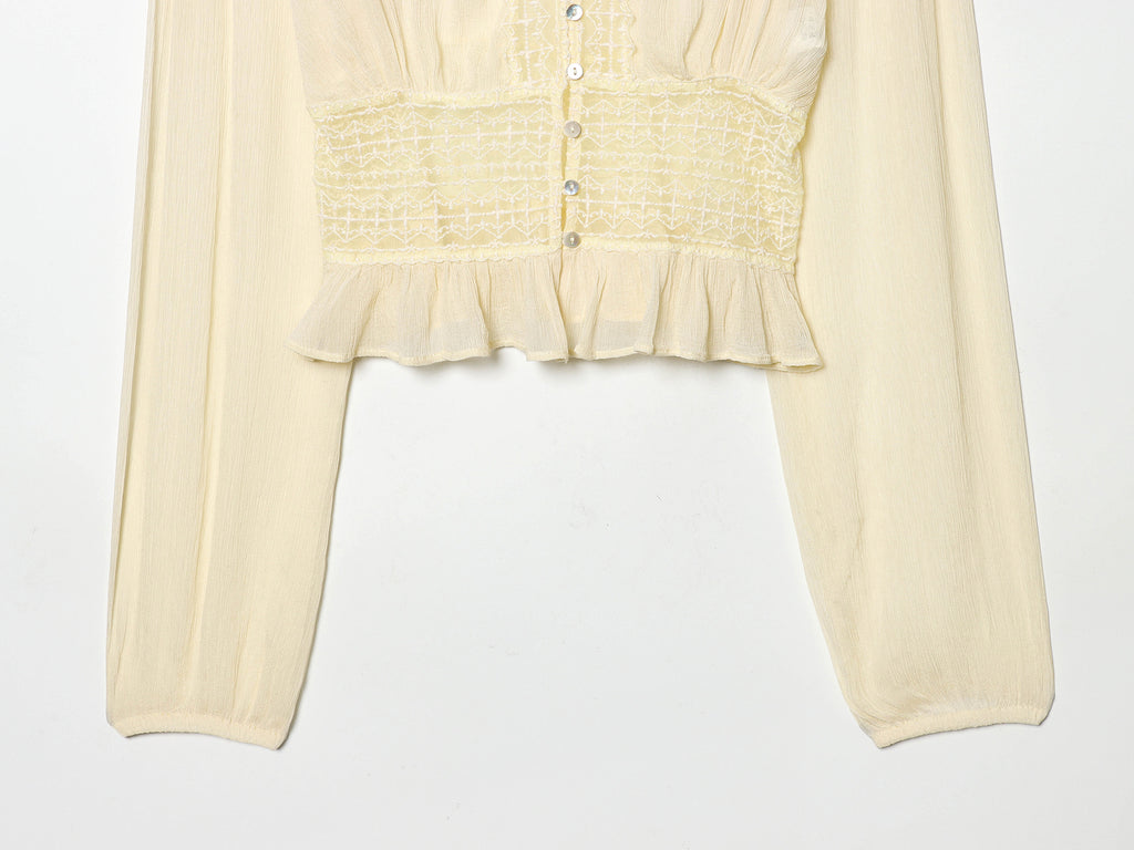Elegantes Spitzen-Tulle-Shirt in Aprikose – Bild 4 | LuxeStyle