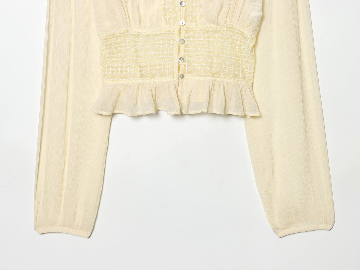 Elegantes Spitzen-Tulle-Shirt in Aprikose – Bild 4 | LuxeStyle