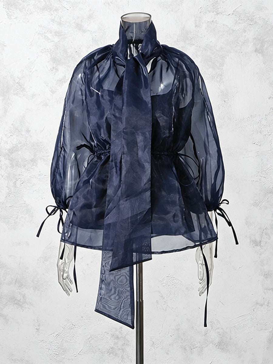 Navy Organza Bluse