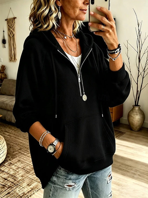 Corduroy Hoodie mit halber Knopfleiste