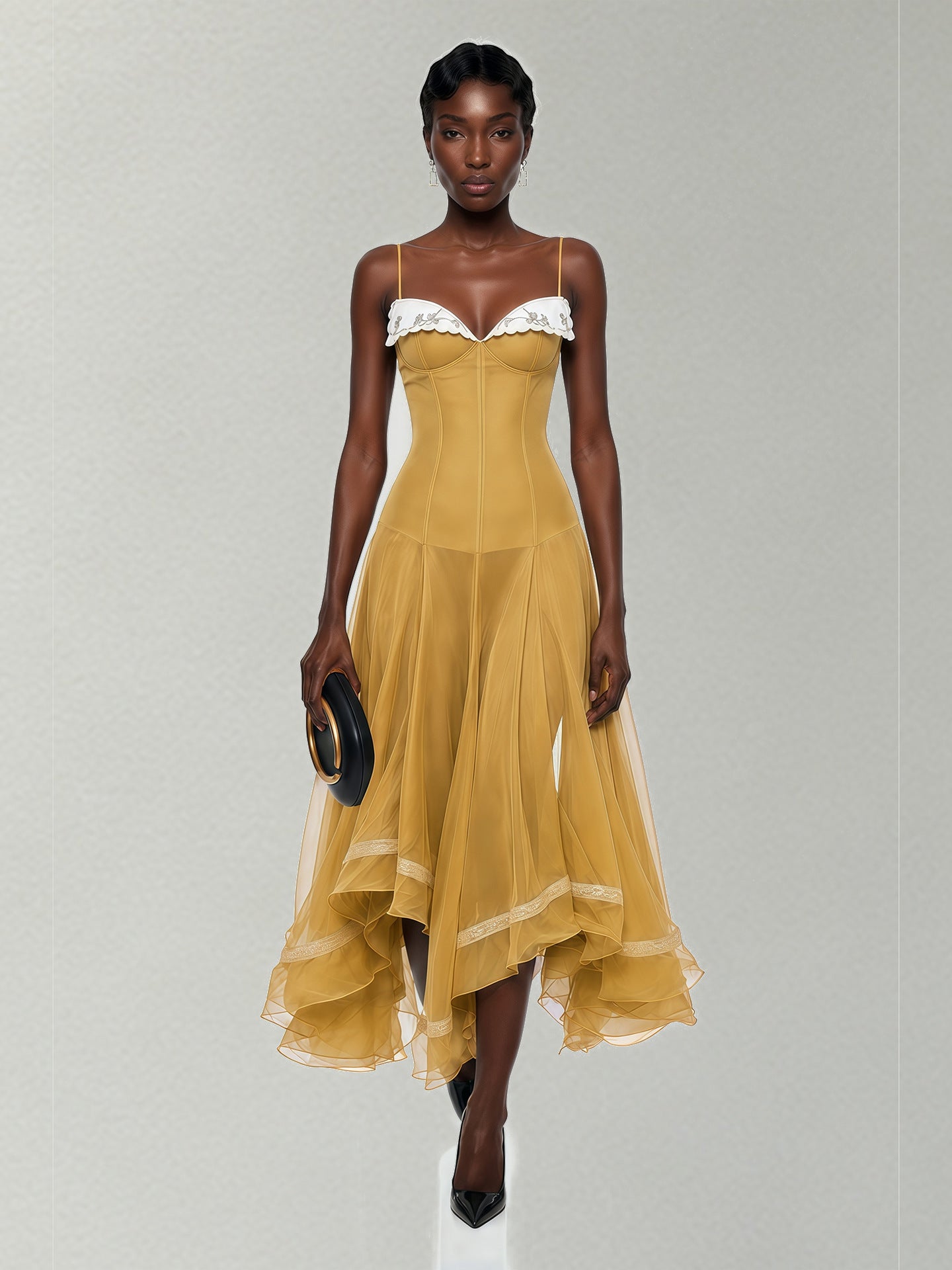 Elegantes Asymmetrisches Wave-Hemd Kleid