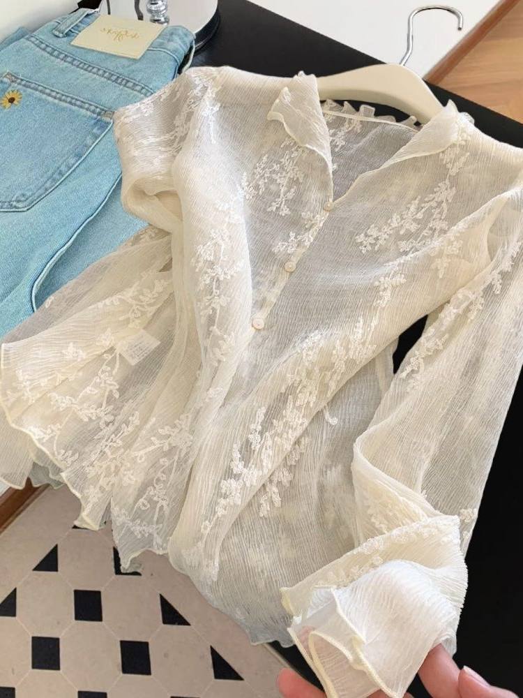 Bestickter Spitzen-Cardigan mit V-Ausschnitt – Bild 5 | LuxeStyle