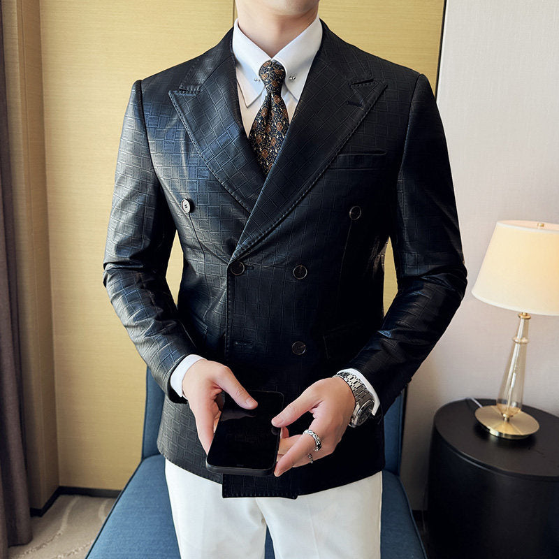 Doppelreihiger Lederblazer aus Leinen-Woll-Mischung | LuxeStyle