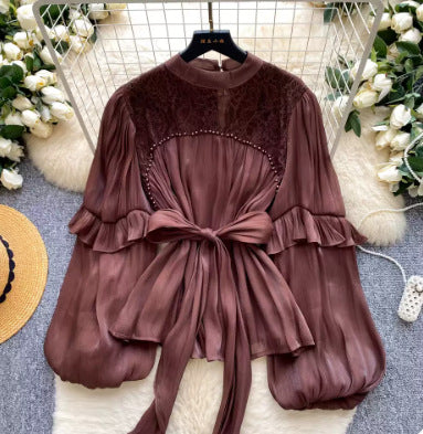 Damen Langarm-Bluse mit Schleife