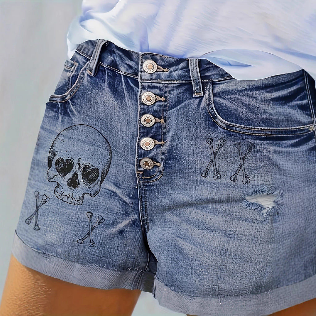 Denim-Shorts mit hoher Taille und Knopfleiste