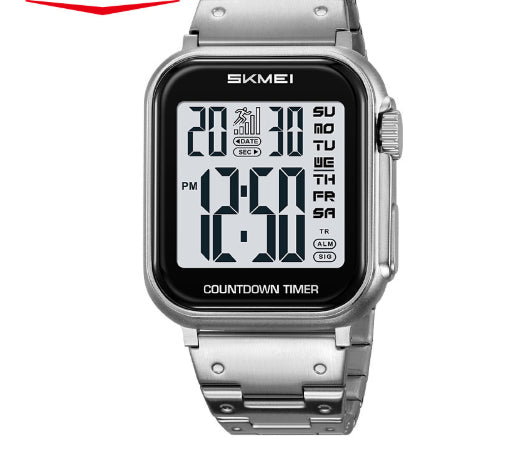 Digitale Herrenuhr mit Stahlarmband und Alarm – Bild 3 | LuxeStyle